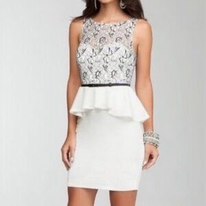 Bebe White and Black Lace Peplum Dress NWT size M